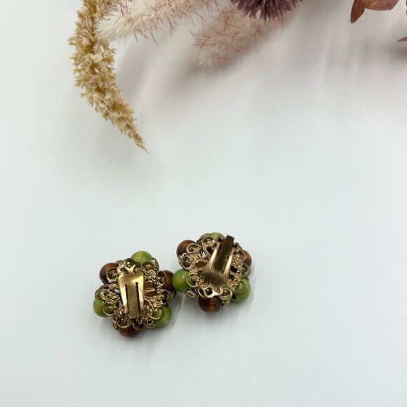 Vintage Wooden Stone Beads Earrings Clip on - Picture 2 of 6